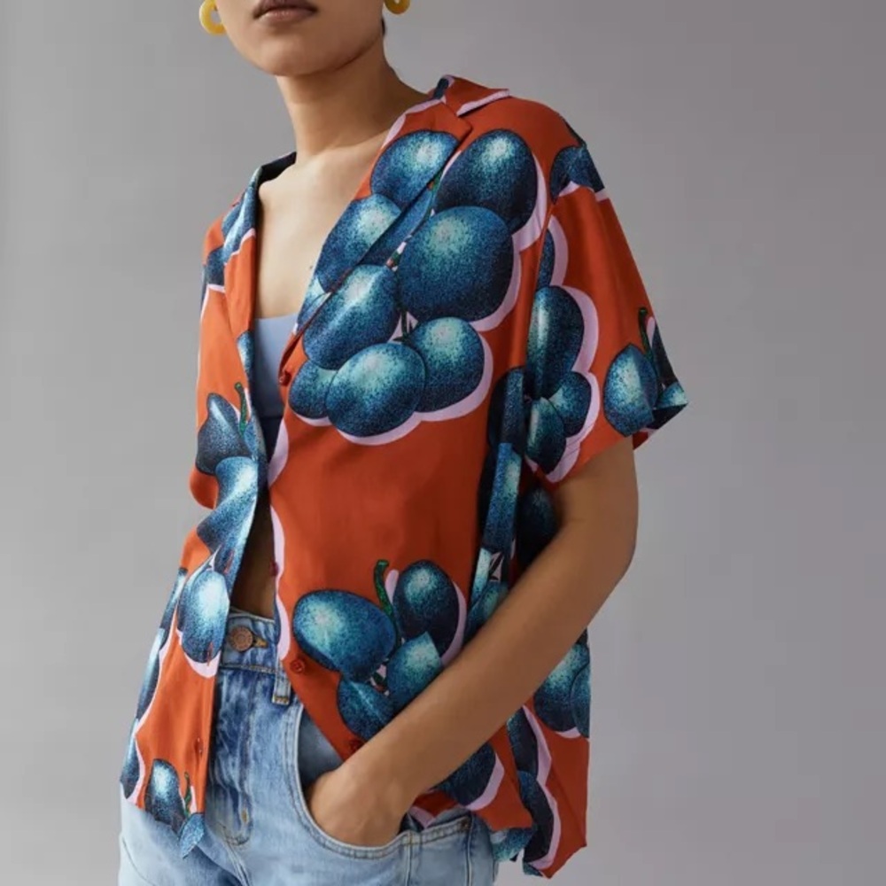 Obey Orange Short Sleeve Graphic Button Down Shirt